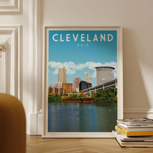 Cleveland Decor, Cleveland Travel Poster, Mid Century Ohio State Wall Art, Cleveland Skyline Print, Cleveland Digital Artwork
