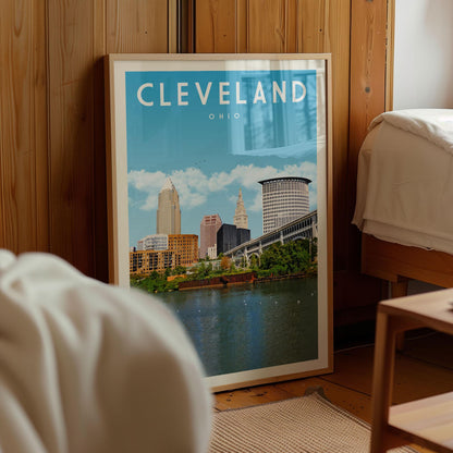 Cleveland Decor, Cleveland Travel Poster, Mid Century Ohio State Wall Art, Cleveland Skyline Print, Cleveland Digital Artwork