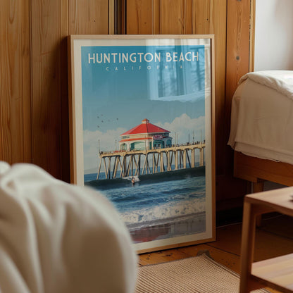 Huntington Beach Pier Poster, California Wall Art, Southern California Print, Surfboard Wall Art, Beach House Decor, US Open of Surfing