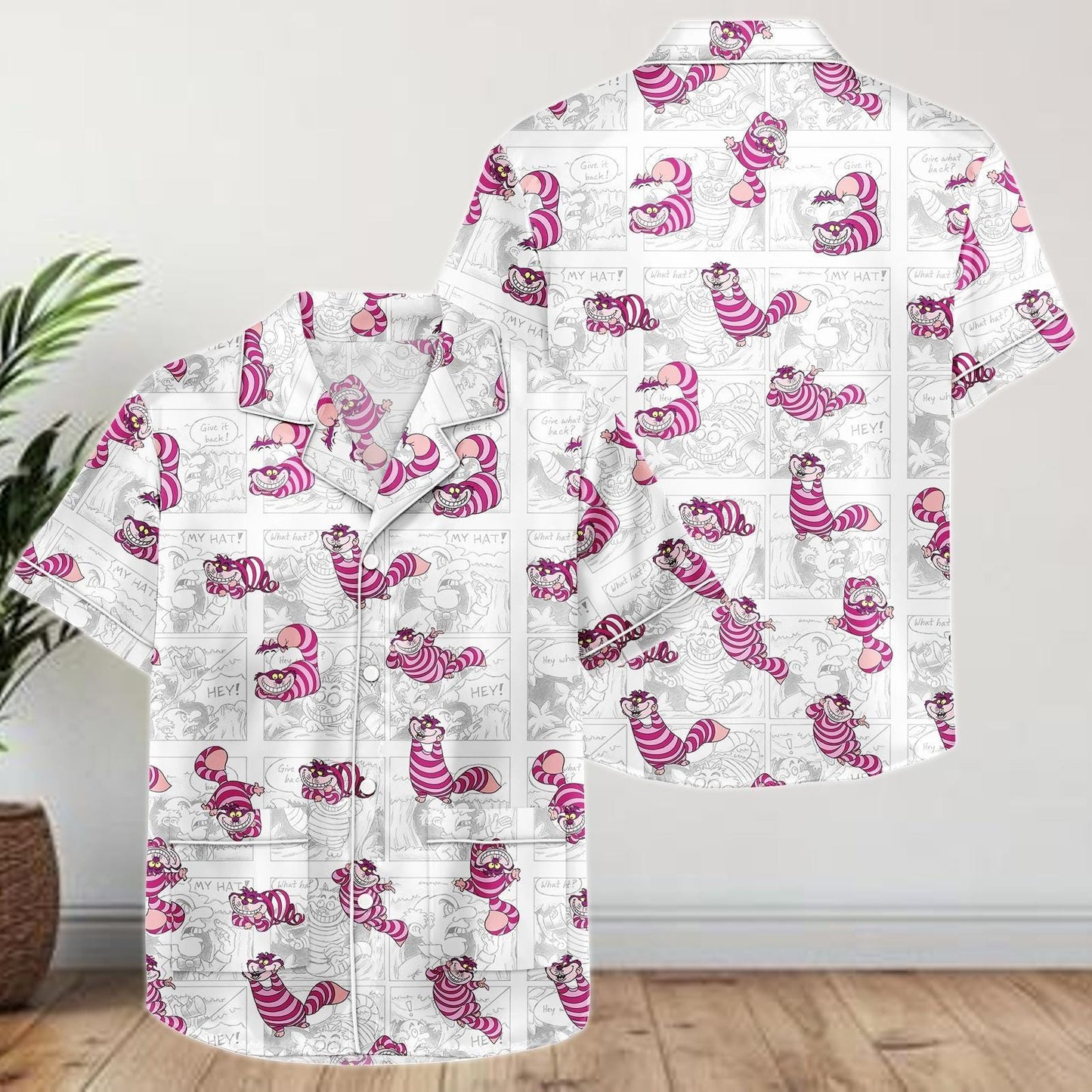 Cheshire Cat Comic Satin Pajamas Shorts, Alice in Wonderland Sleepwear, Funny Cartoon Satin PJs, Women's Lounge Set Gift