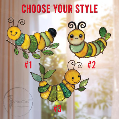 Faux Stained Glass Caterpillar Window Hanging - Cute Acrylic Bug Sun Catcher for Kids Room, Garden or Nature Gift Nursery Decor