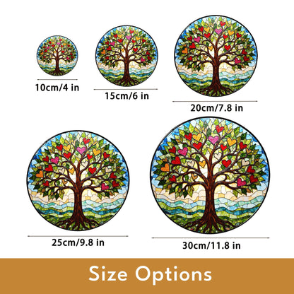 Tree of hearts stained glass round suncatcher window hanging gift for mom or loved ones