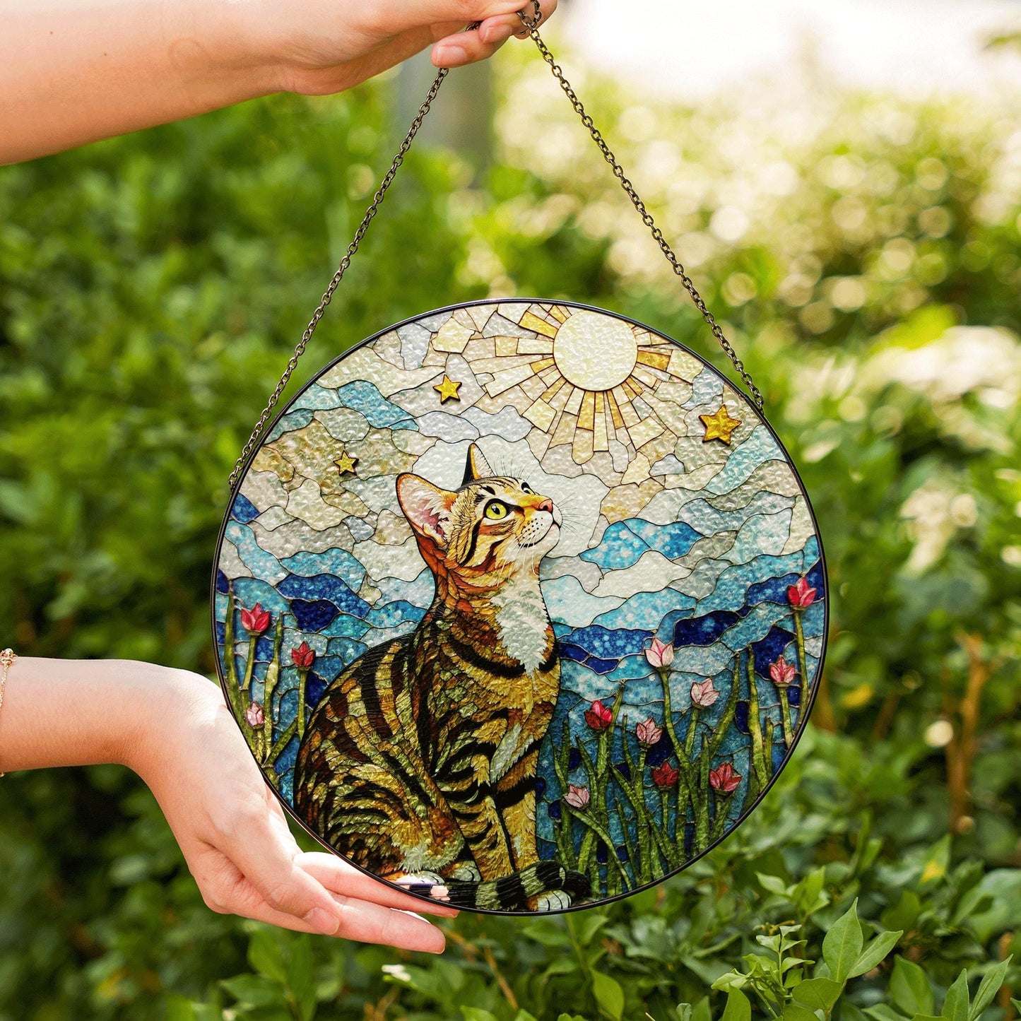 Tabby Cat Moonlight Suncatcher Stained Glass Window Decor Gift For Cat Lovers