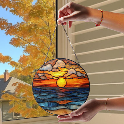 Beach Sunset Glass Suncatcher, Ocean Sunset Suncatcher, Beach Window Hanging, Beach Lover Home Decor, Beach Suncatcher, Summer Vibes Gift