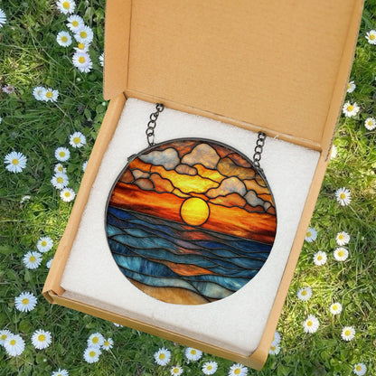 Beach Sunset Glass Suncatcher, Ocean Sunset Suncatcher, Beach Window Hanging, Beach Lover Home Decor, Beach Suncatcher, Summer Vibes Gift