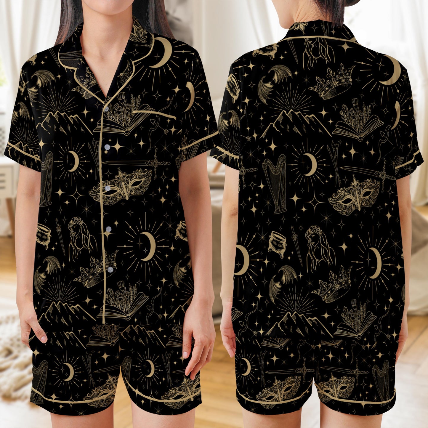 Fantasy Summer pajama set for book lover gift celestial Pjs for bookworm pj set for women satin pajama set for romantasy fans dreamland pjs