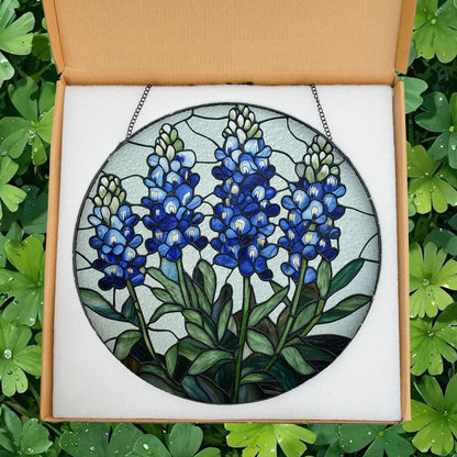 Texas Bluebonnet Stained Glass Suncatcher, Blue Wildflowers Suncatcher, Texas Flower Ornament, Texas Bluebonnet Decor gift, mom garden gift