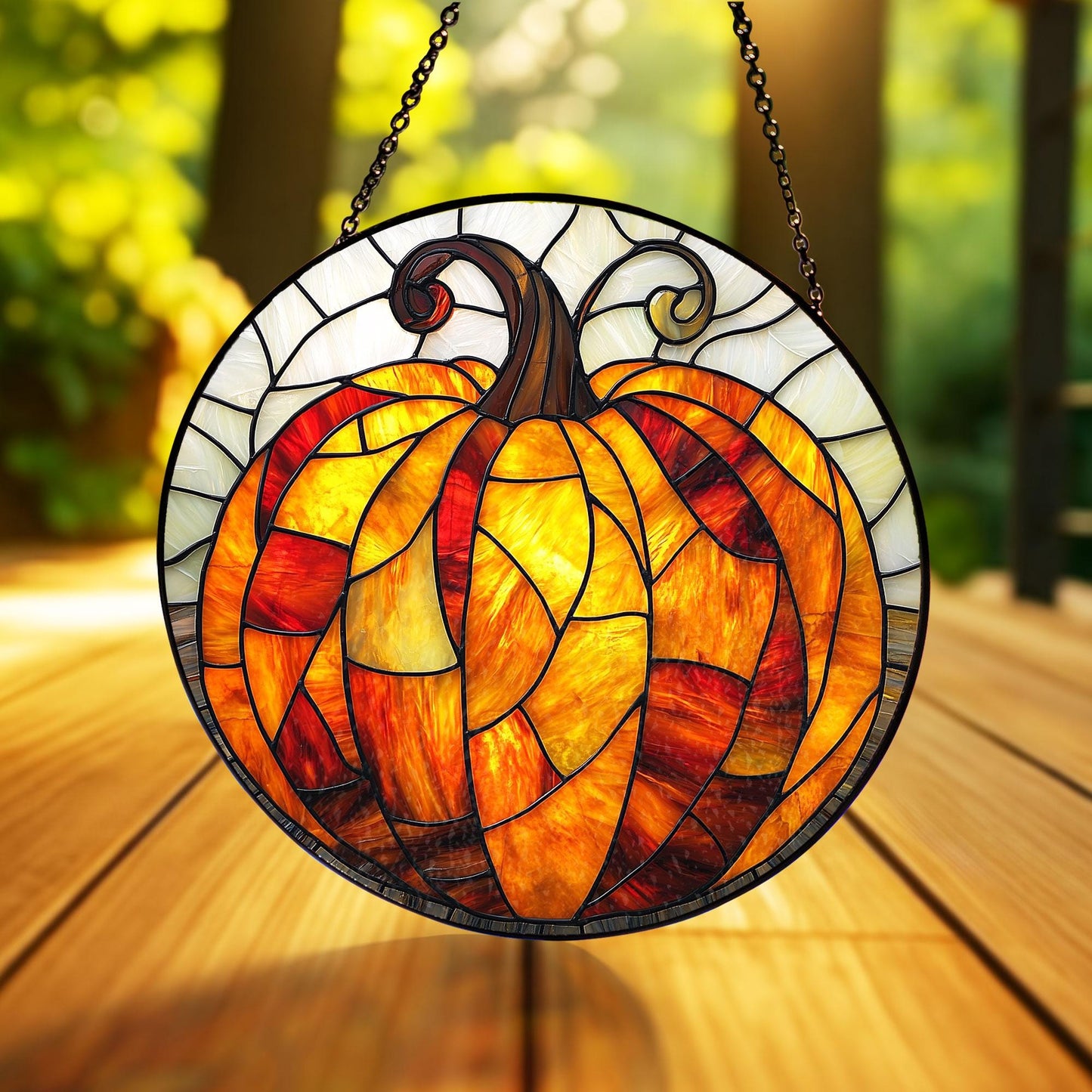 Fall Pumpkin Decor Stained Glass Window Suncatcher, Pumpkin Fall Vibes Window Hanging, Charming Pumpkin Suncatcher, Fall Suncatcher Decor