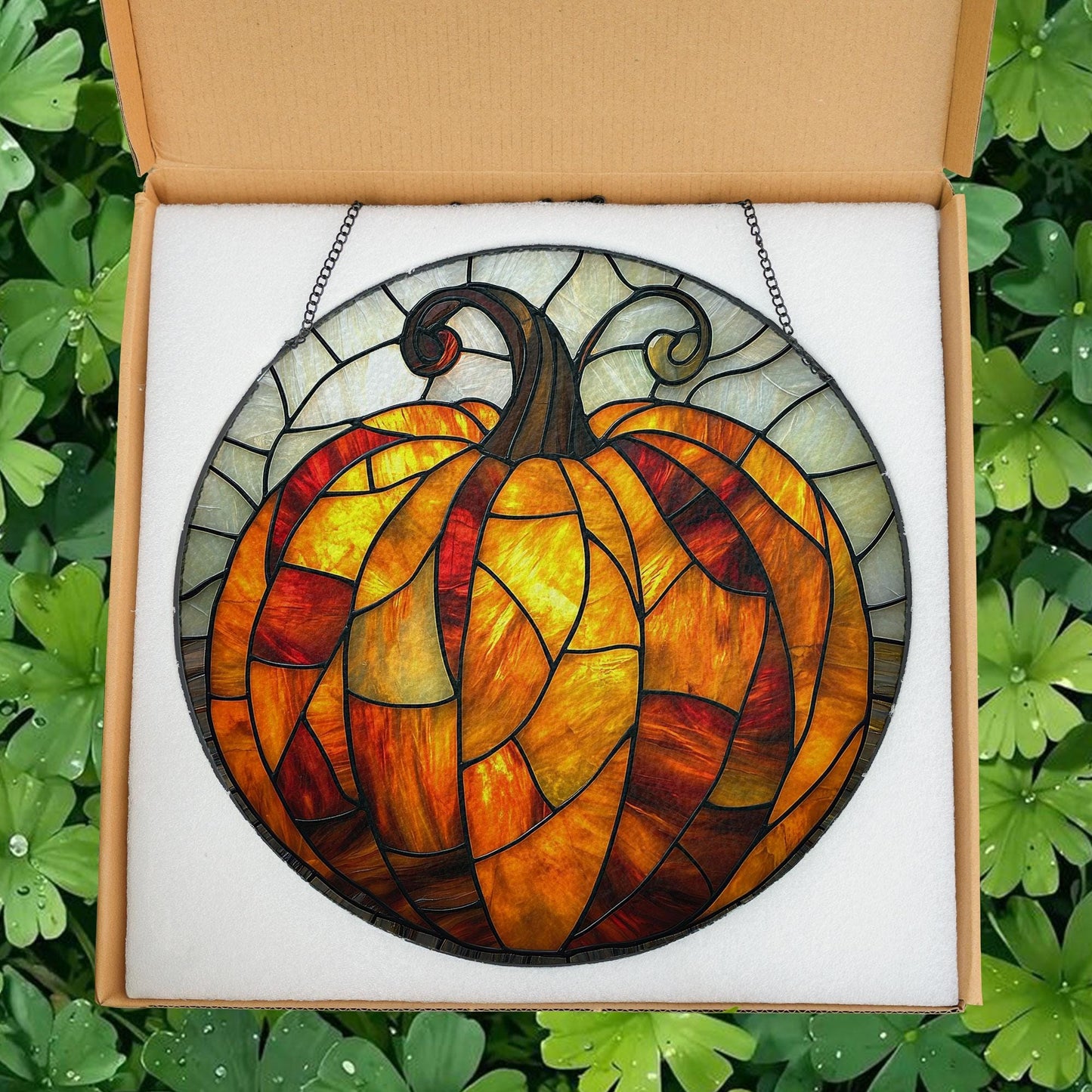 Fall Pumpkin Decor Stained Glass Window Suncatcher, Pumpkin Fall Vibes Window Hanging, Charming Pumpkin Suncatcher, Fall Suncatcher Decor