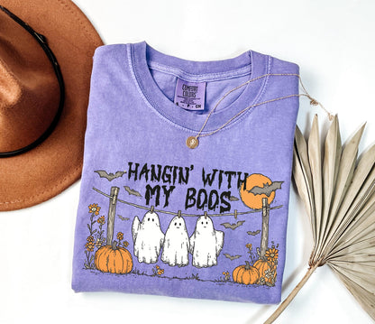 Comfort Colors® Hangin with My Boos Shirt, Funny Hanging Ghost Friends Halloween Shirt, Retro Ghost Shirt, Cute Halloween Shirt, Fall Shirt
