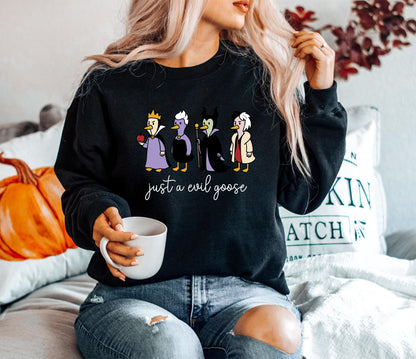 Just a Evil Goose Sweatshirt, Villains Halloween Tee, Halloween Party Shirt, Spooky Goose Halloween Sweatshirt, Spooky Season T-Shirt