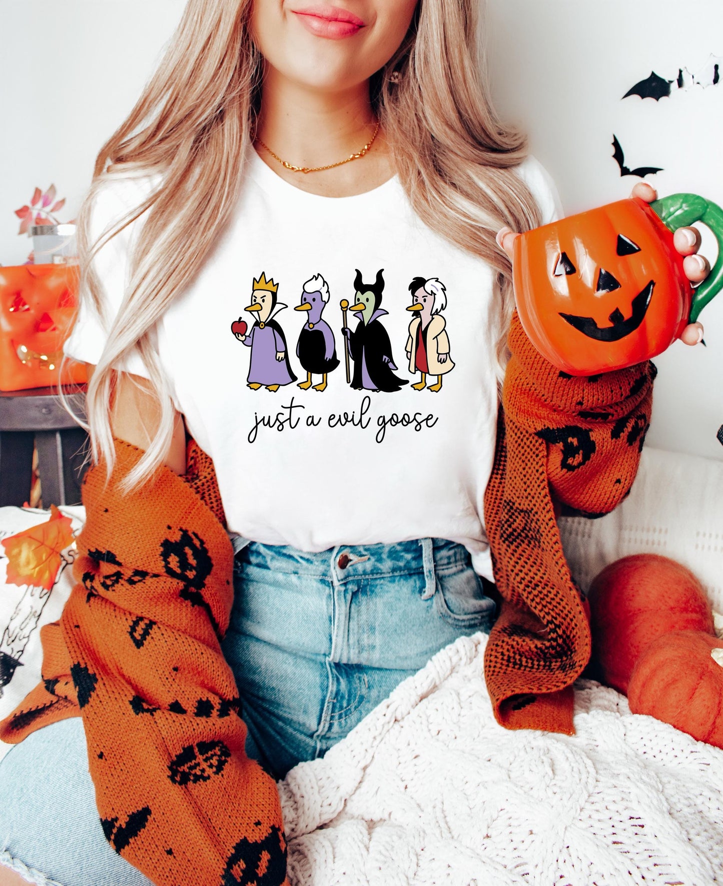 Just a Evil Goose Sweatshirt, Villains Halloween Tee, Halloween Party Shirt, Spooky Goose Halloween Sweatshirt, Spooky Season T-Shirt