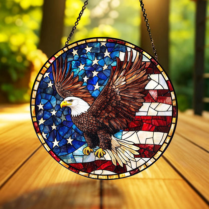 American Eagle Stained Glass Suncatcher, Patriotic Bald Eagle – American Flag Suncatcher, 4th of July Decor, Freedom Eagle Wall Window Gift