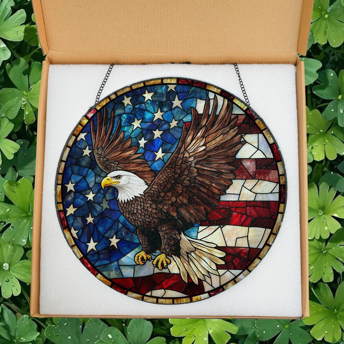 American Eagle Stained Glass Suncatcher, Patriotic Bald Eagle – American Flag Suncatcher, 4th of July Decor, Freedom Eagle Wall Window Gift