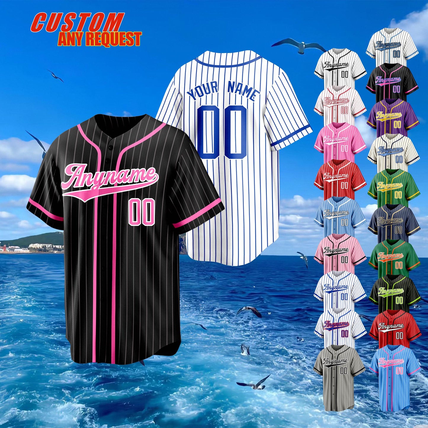 Custom Pinstripe Baseball Jersey with Personalized Team Name Number,Custom Embroidered Stripe Team Jersey,Baseball Couple Jersey and Gifts