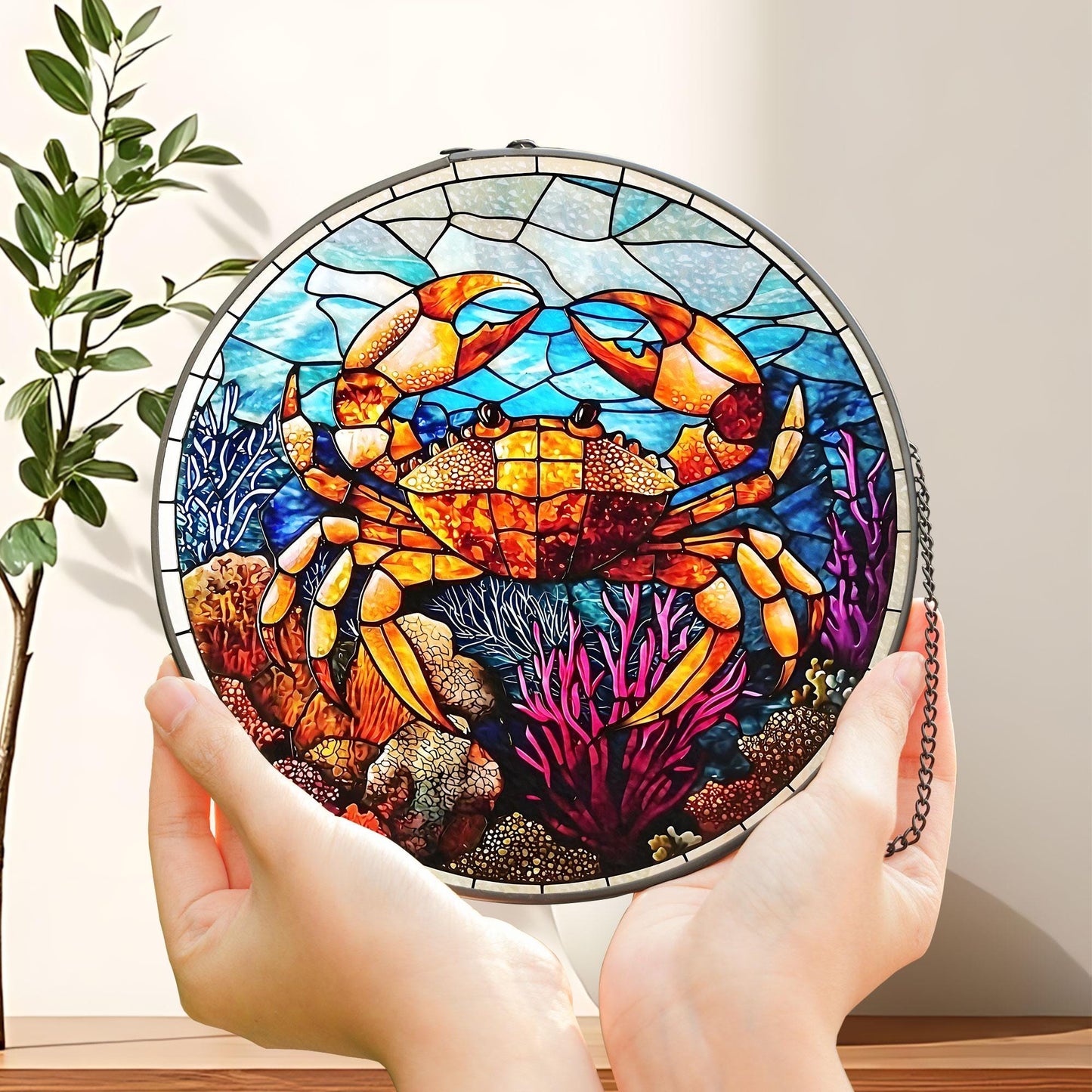Crab Stained Glass Suncatcher, Crab Ornament, Suncatcher Ornament Gift, Suncather For Window, Custom Shape Suncatcher