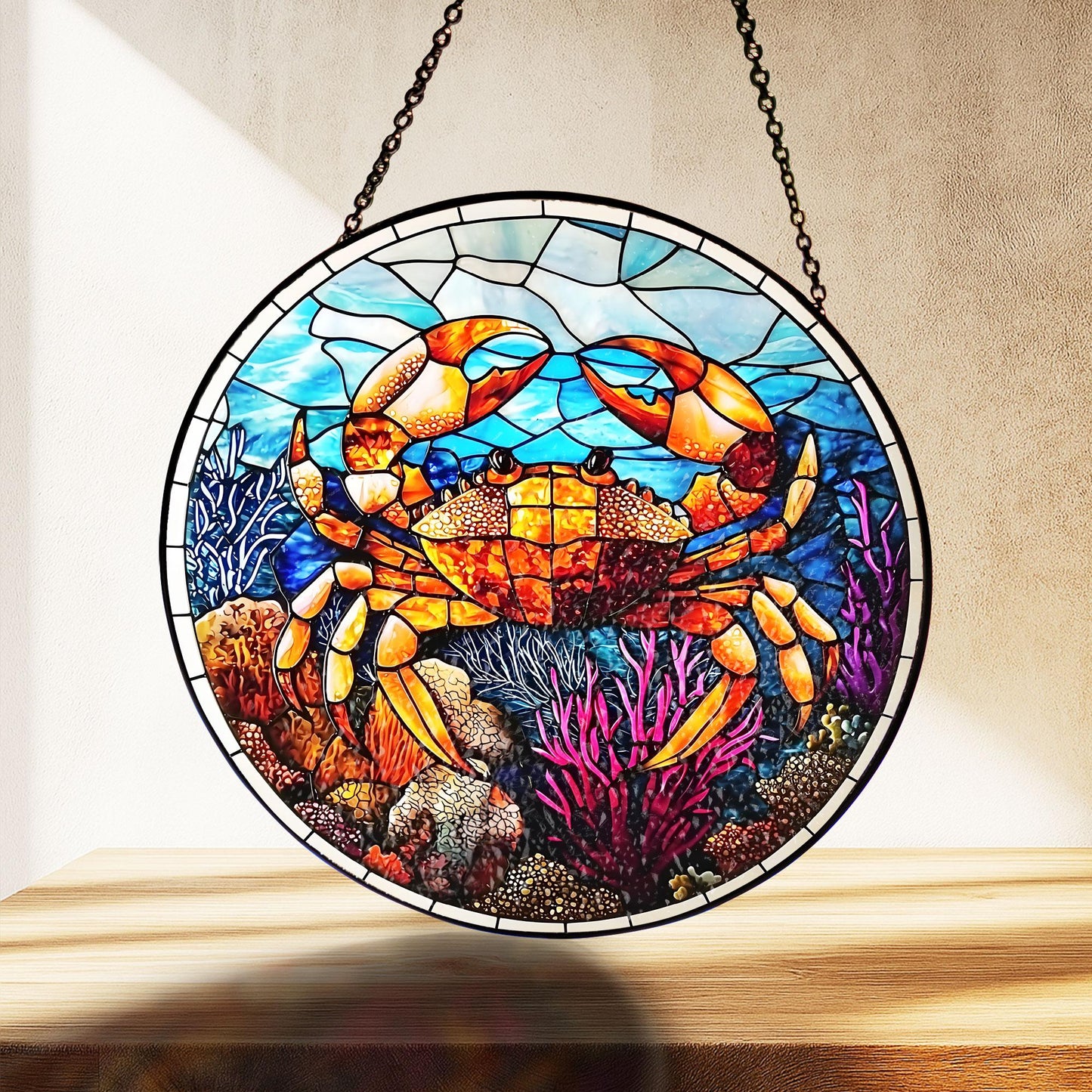 Crab Stained Glass Suncatcher, Crab Ornament, Suncatcher Ornament Gift, Suncather For Window, Custom Shape Suncatcher