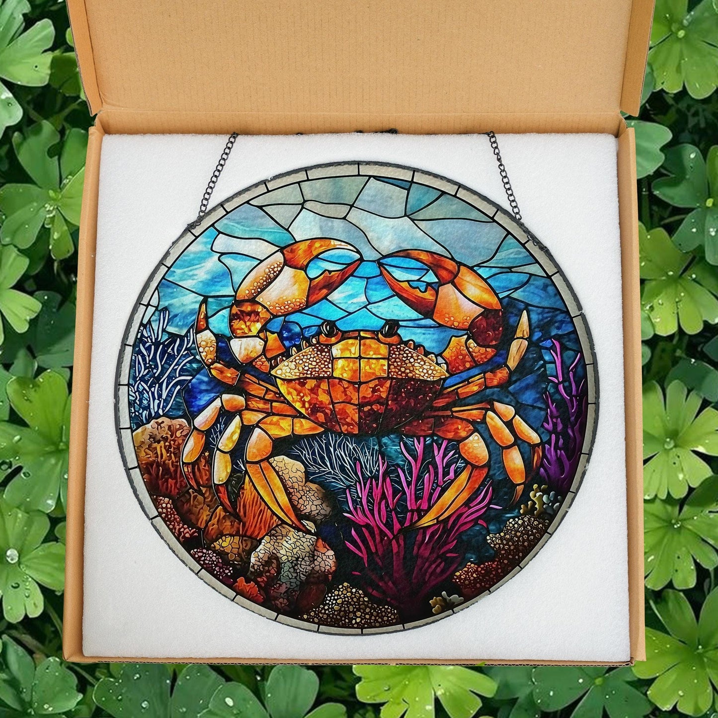 Crab Stained Glass Suncatcher, Crab Ornament, Suncatcher Ornament Gift, Suncather For Window, Custom Shape Suncatcher