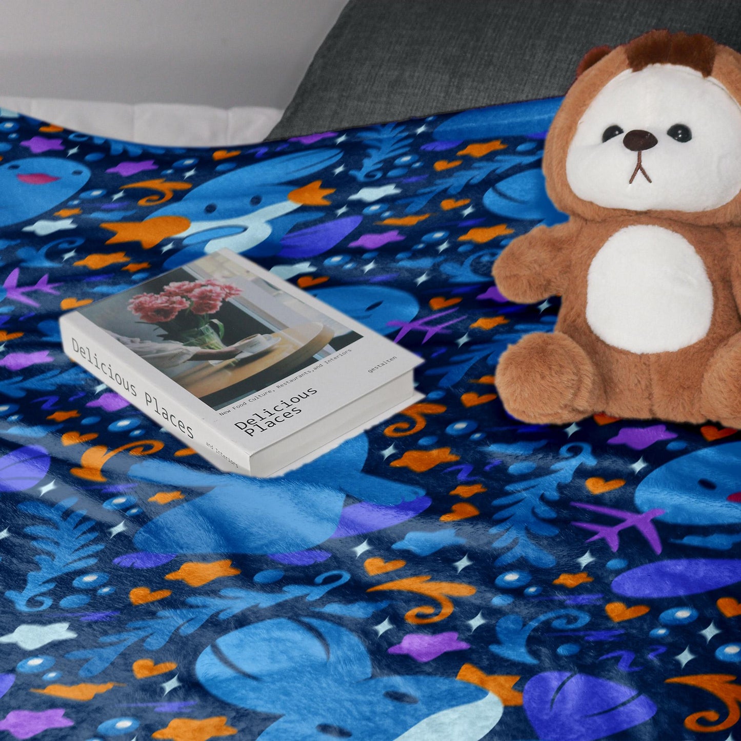 Wooper and Quagsire Blanket, Fleece Cotton Throw Blanket, Cozy Blue Bed Sofa Decor, Kawaii Axolotl Style Blanket, Wooper Blanket Gifts