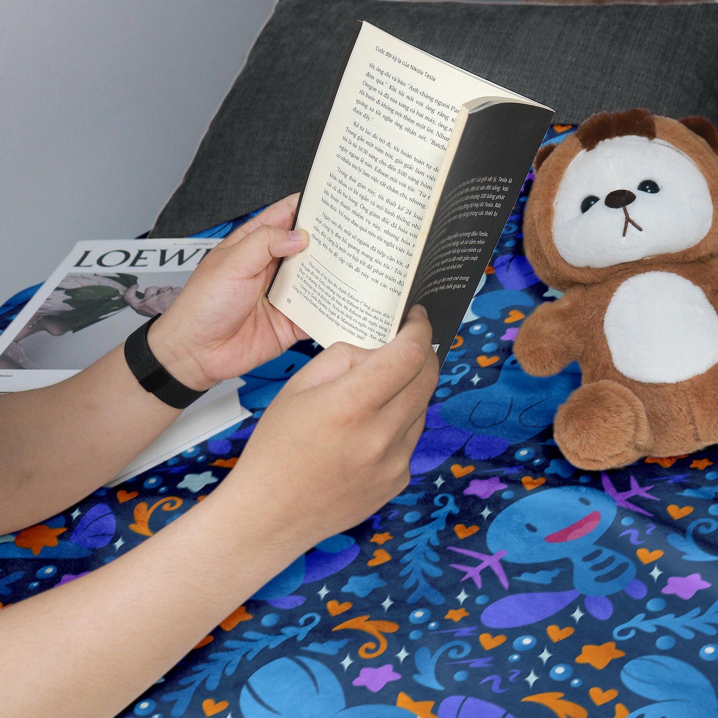 Wooper and Quagsire Blanket, Fleece Cotton Throw Blanket, Cozy Blue Bed Sofa Decor, Kawaii Axolotl Style Blanket, Wooper Blanket Gifts