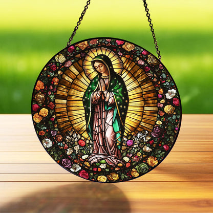 Mexican Virgen de Guadalupe Religious GLASS Suncatcher Hanging, Jesus Christ, Lamb of God hanging, Southwest Decor, Catholic Suncatcher