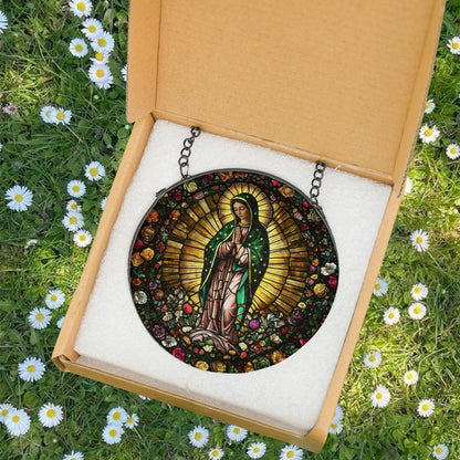 Mexican Virgen de Guadalupe Religious GLASS Suncatcher Hanging, Jesus Christ, Lamb of God hanging, Southwest Decor, Catholic Suncatcher