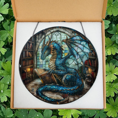 Book Dragon Suncatcher Ornament, Fantasy Dragon Glass Window Hanging, Dragon Gift, Bookish Home Decor, Librarian Gift, Book Lover Gifts