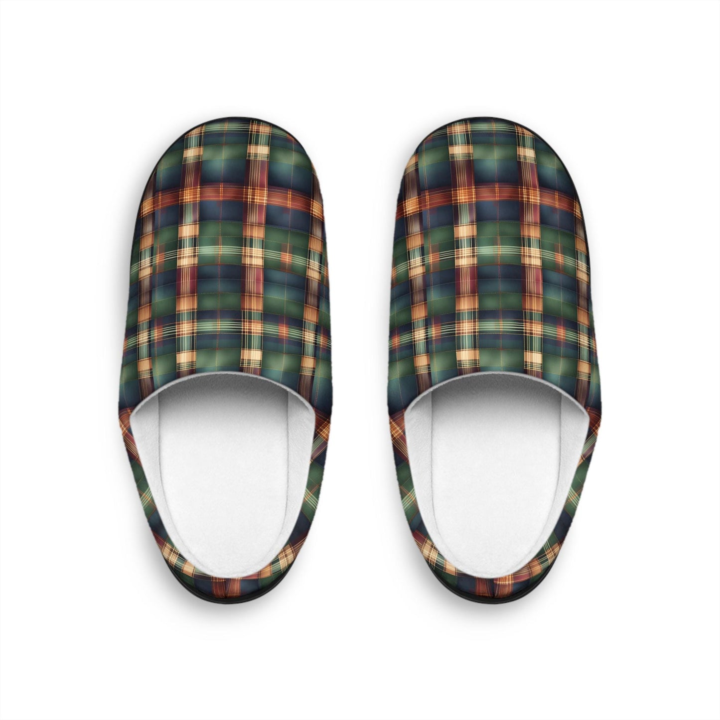 Men's IndoorSlippers Tartan Plaid Mensslippers Anti-Skid Rubber Sole IndoorSlippers Forest Green Cozy Houseshoes GoldenBrown Men'sgift