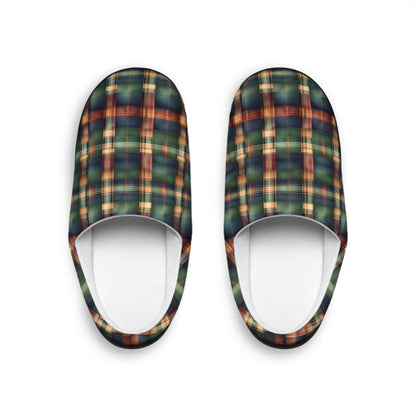 Men's IndoorSlippers Tartan Plaid Mensslippers Anti-Skid Rubber Sole IndoorSlippers Forest Green Cozy Houseshoes GoldenBrown Men'sgift