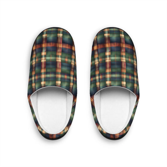 Men's IndoorSlippers Tartan Plaid Mensslippers Anti-Skid Rubber Sole IndoorSlippers Forest Green Cozy Houseshoes GoldenBrown Men'sgift