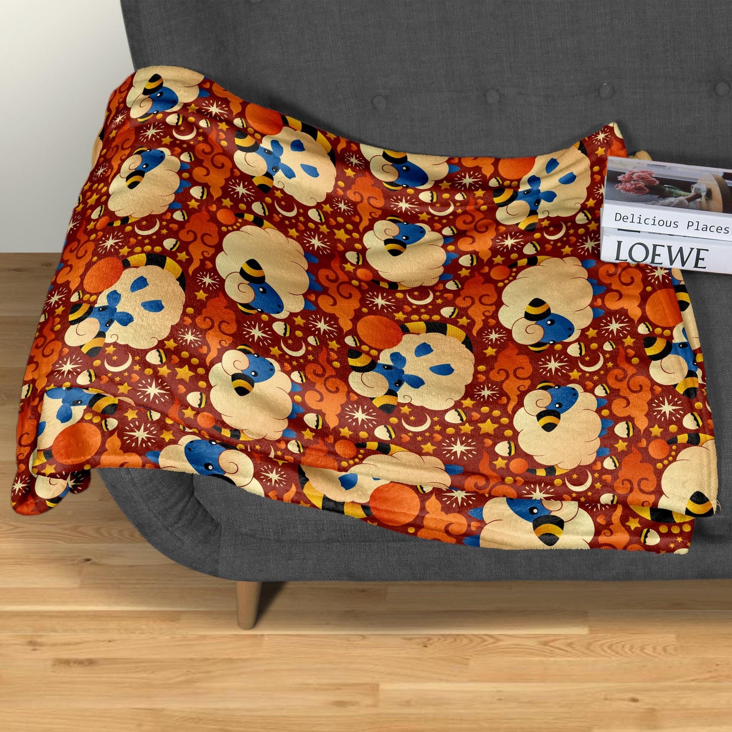 Mareep Fleece Blanket, Cute Electric Sheep Throw, Cozy Cotton Blanket, Funny Baby Blanket, Home Decor Mareep Blanket Gifts