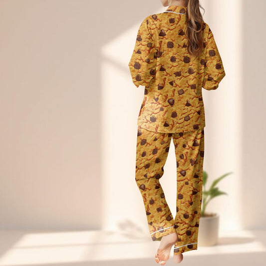 Funny Cookie Chocolate Satin Pajamas Set, Chocolate Chip Women Sleepwear, Food Lover Matching Pjs, Cozy Loungewear, Gift For Her