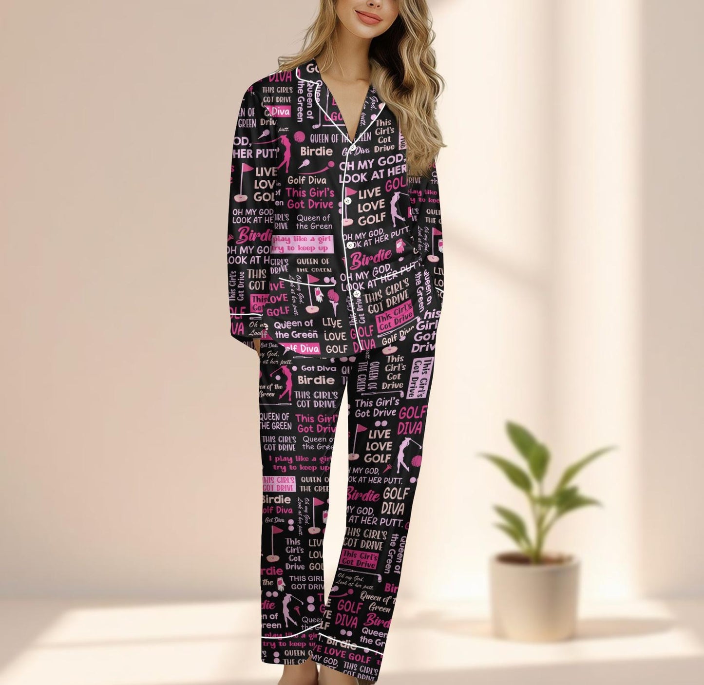 Funny Golf Diva Satin Pajamas Set, This Girl's Got Drive Sleepwear, Queen Of The Green Pjs, Cute Golf Loungewear, Birthday Gift