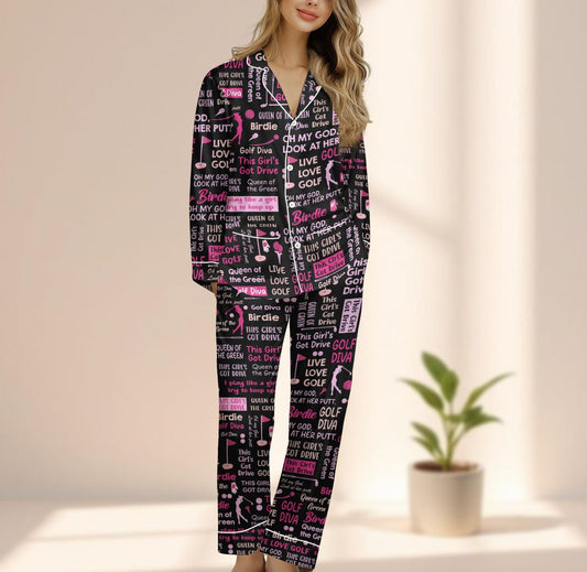 Funny Golf Diva Satin Pajamas Set, This Girl's Got Drive Sleepwear, Queen Of The Green Pjs, Cute Golf Loungewear, Birthday Gift