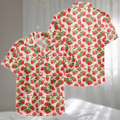 Cute Strawberry Satin Pajamas Set, Short Summer Sleepwear Set For Women, Girly Loungewear, Matching Pajamas Set, Gift For Her