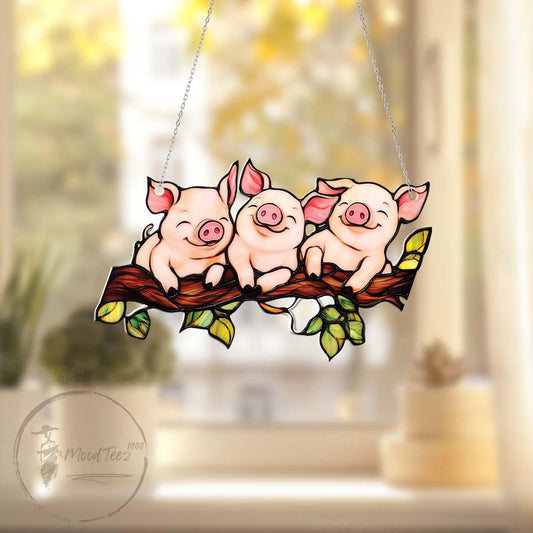 Three Little Pigs Window Hanging, Cute Acrylic Farm Animal Decor, Whimsical Piglet Window Art, Funny Gift for Animal Lovers, Home Charm