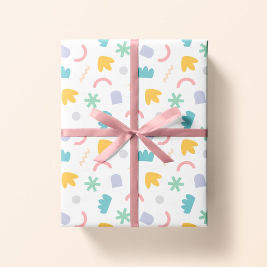 Abstract Wrapping Paper 700x500mm - White Gift Wrap - Birthday Wrapping Paper - Children's Wrapping Paper - Geometric Gift Wrap - Wedding