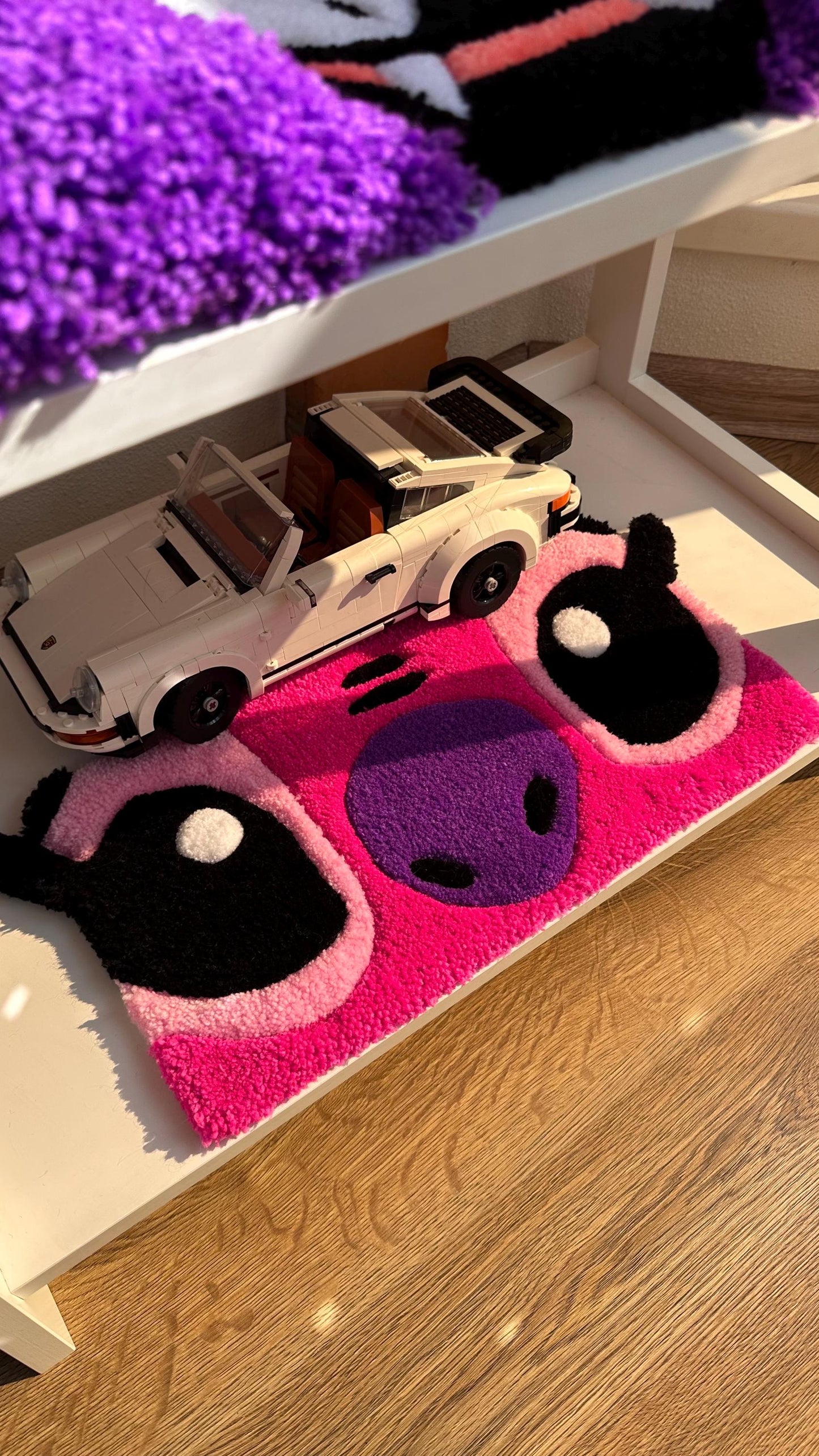 Pink Keyboard Rug – Handmade Tufted Coaster Mat, Cute Desk Decor, Fluffy Anime Carpet, Funny Kawaii Gift for Gamers or Work Setup