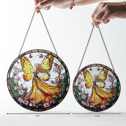 Fairy With Cherry Blossum SUNCATCHER, Fairy LightCatcher Window Hanging, Fantasy Home Decor, Garden Decor, Gift for Mom, Fairy Lover Gift