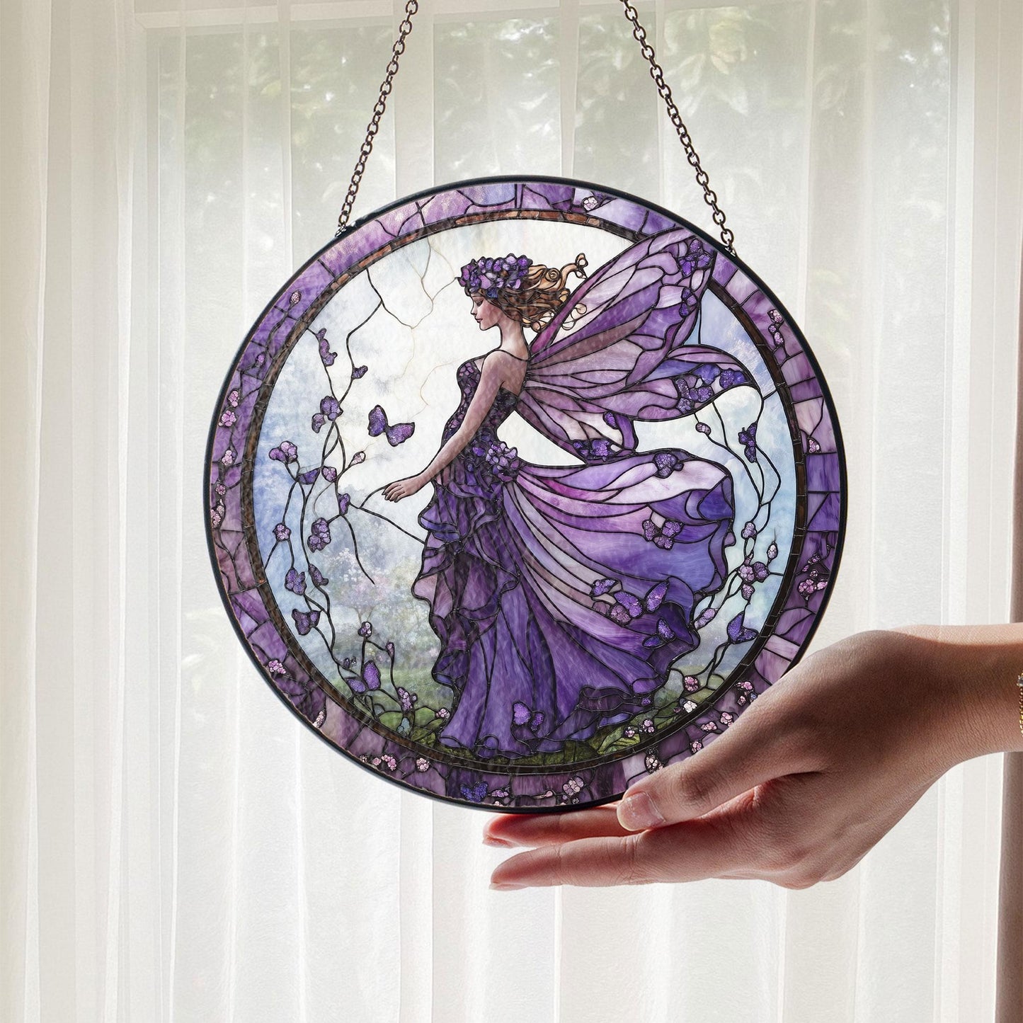Purple Butterfly Fairy Glass Suncatcher, Fairy Garden Decor, Butterfly Fairy Ornament, Fantasy Decor, Magical Decor, Gift for Fantasy Lovers