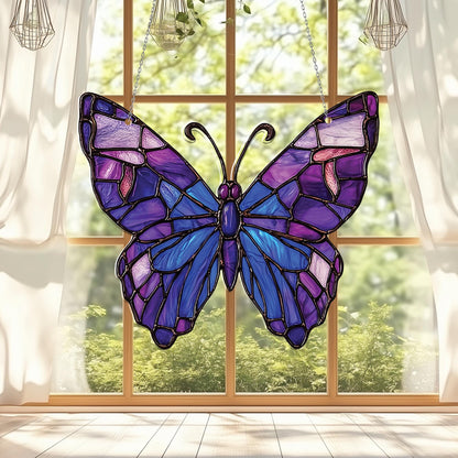 Elegant ACRYLIC Butterfly Window Hanging – Purple and Blue Wings Design, Perfect for Adding a Whimsical, Nature-Inspired Touch