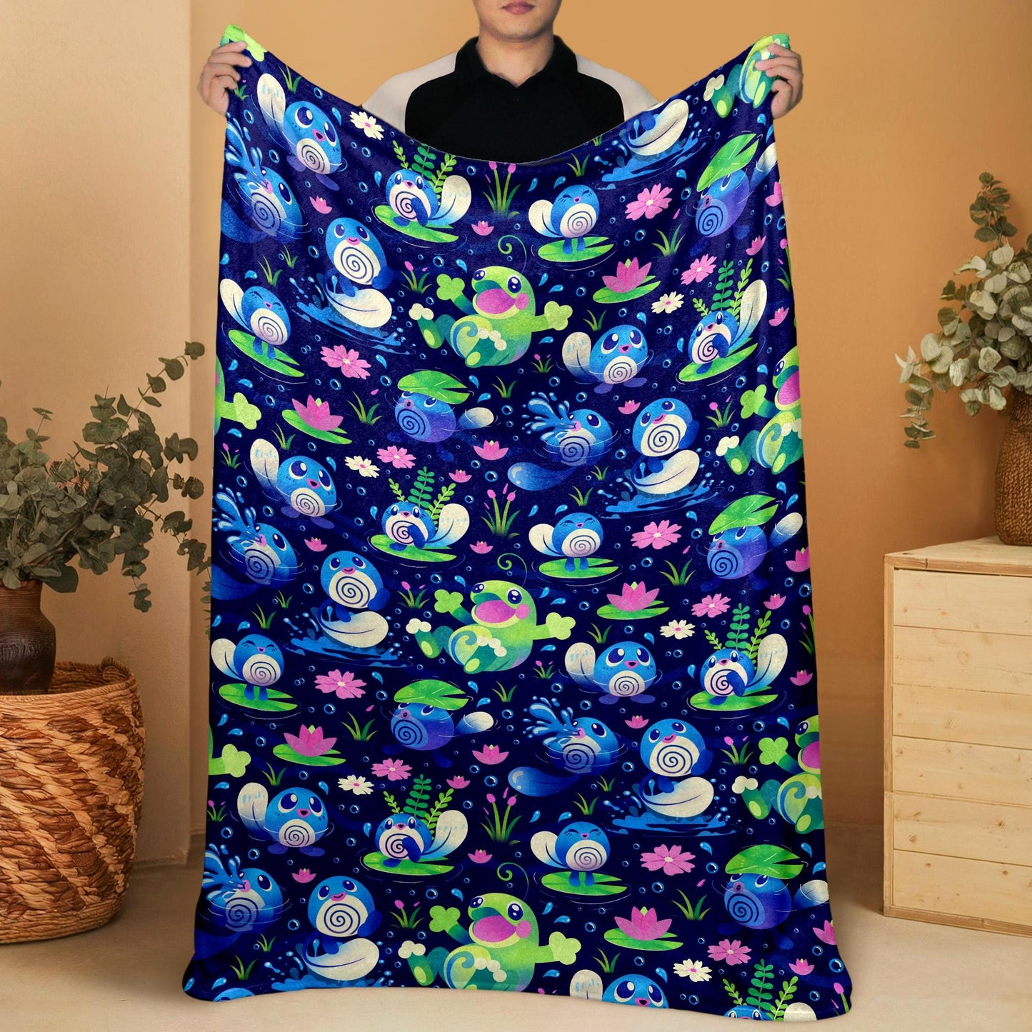 Poliwag Fleece Blanket Home Decor Throw Blanket Bedroom Decor Baby Blanket Cute Politoed Blanket Poliwag Blanket Gifts
