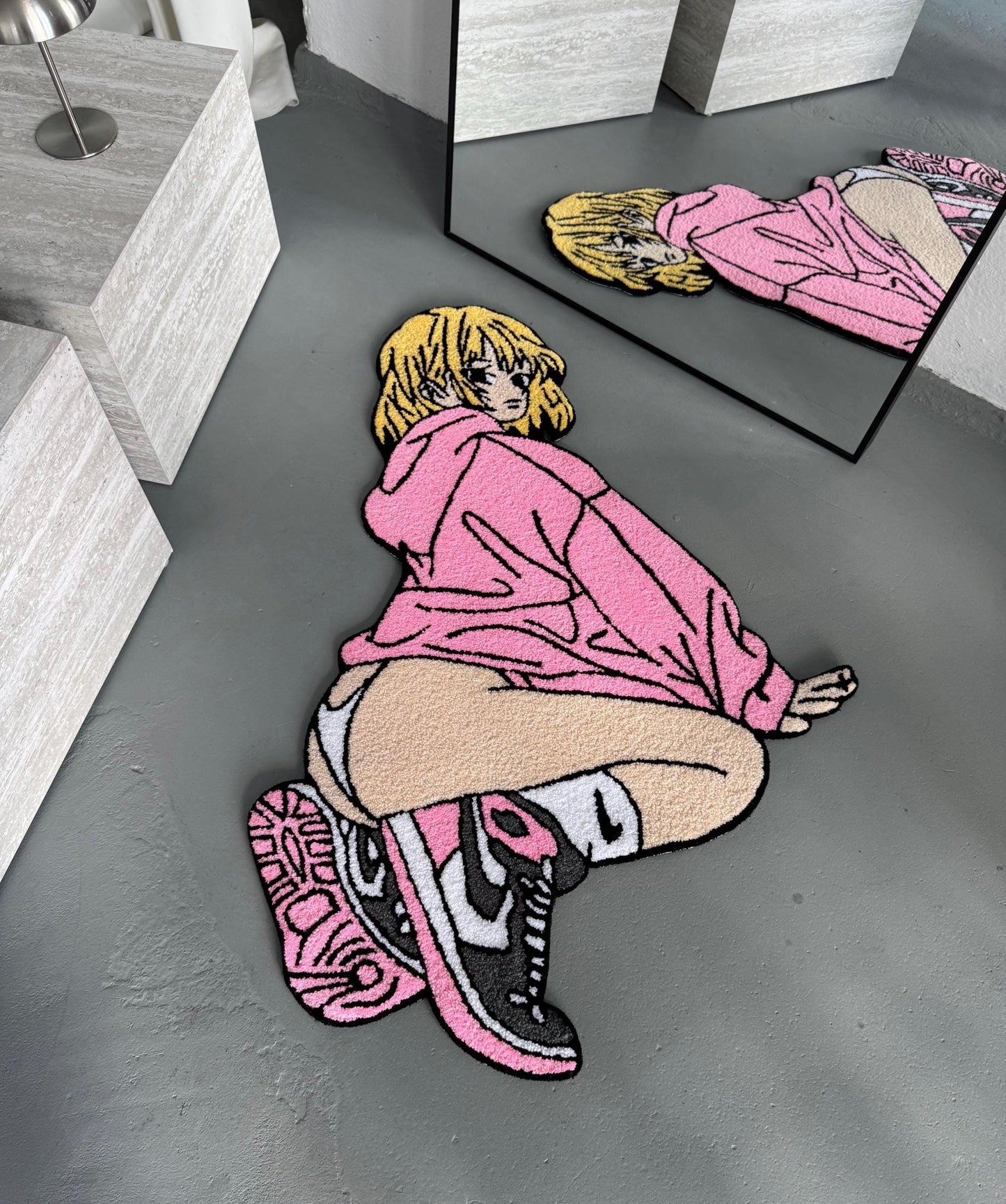 Handmade Tufted Anime Girl Rug: Gift for Anime Lovers