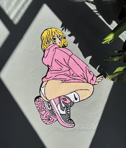 Handmade Tufted Anime Girl Rug: Gift for Anime Lovers