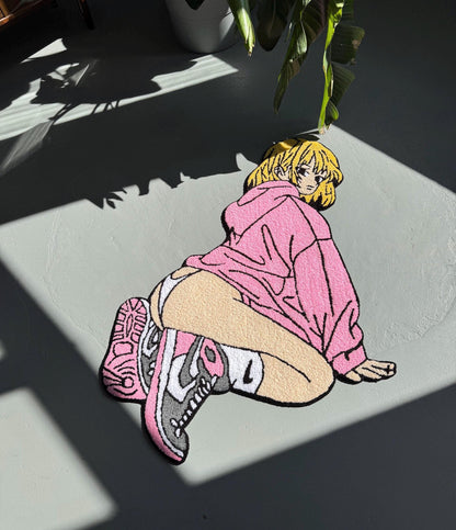 Handmade Tufted Anime Girl Rug: Gift for Anime Lovers