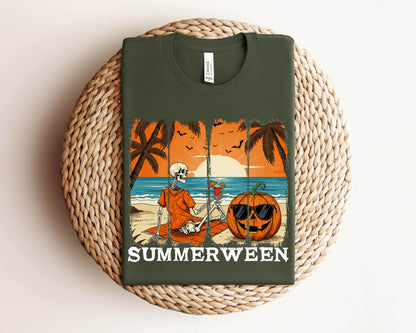 Halloween in Summer Sweatshirt,Funny Halloween Shirt, Skeleton Halloween, Skeleton Summer Halloween,Tis The Season Tee,Halloween Pumpkin Tee