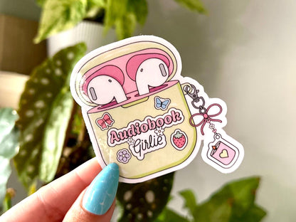 Audiobook Girlie Waterproof Sticker, Mental Health Stickers, Handdrawn Art, Bestfriend Gifts, Positivity