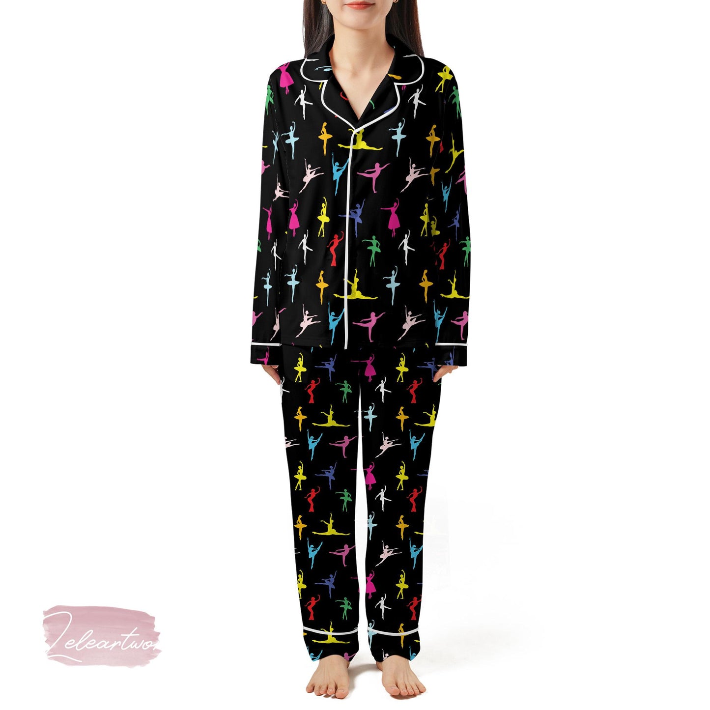 Dance Lover Set – Colorful Dancer Print Pajama Shorts & Button-Up Top
