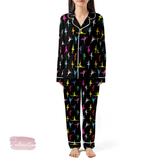 Dance Lover Set – Colorful Dancer Print Pajama Shorts & Button-Up Top