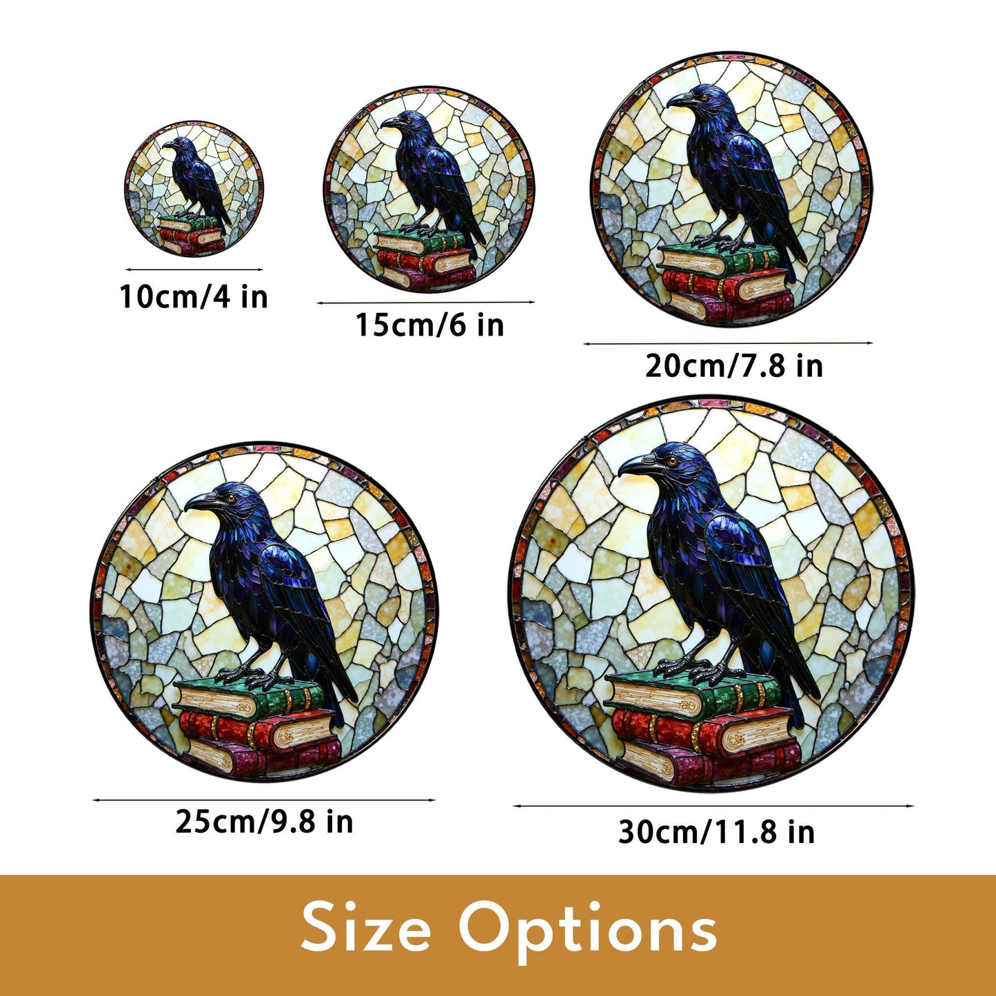 Raven on Books Round Suncatcher Gothic Window Art Gift for Book Lovers